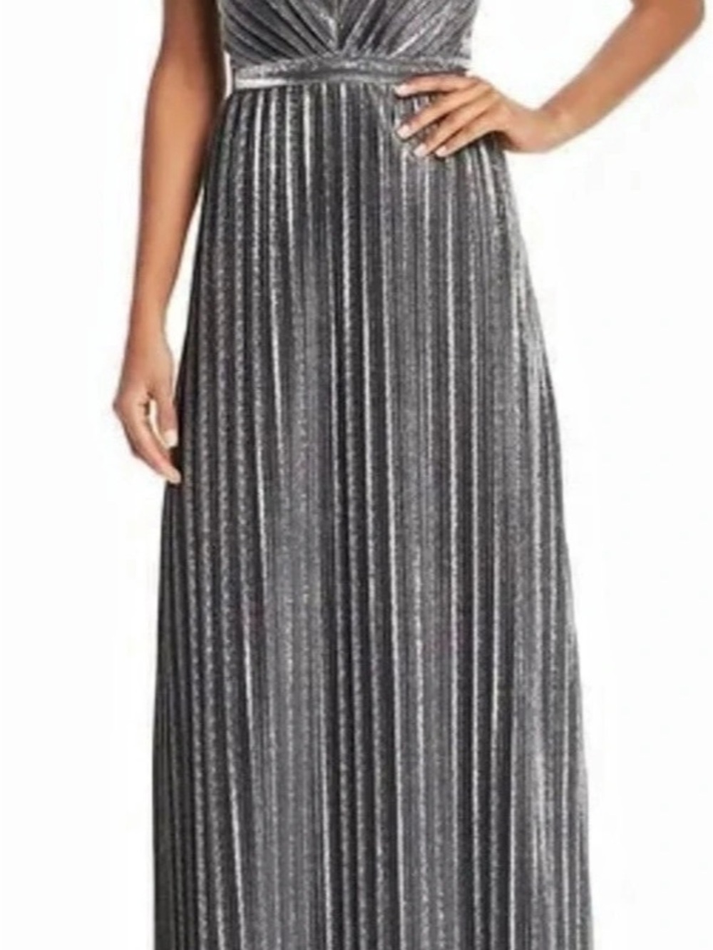 Laundry by Shelli Segal Metallic Pleated Maxi Dress Size 8 Like New
